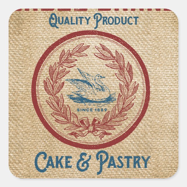 Burlap Vintage Cake Pastry Flour Sack Square Sticker (Front)