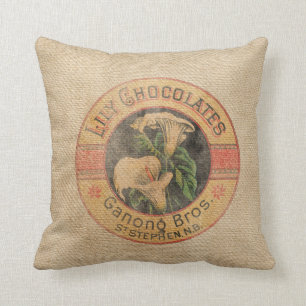 Burlap Vintage Chocolate Ad Throw Pillow
