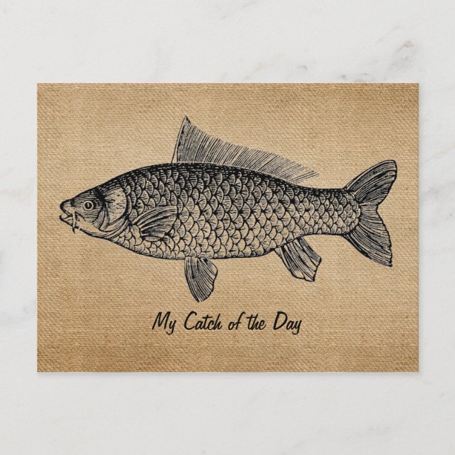 Burlap Vintage Fish Catch of the Day Postcard (Front)