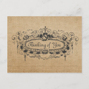 Burlap Vintage Frame Penser à vous 2 carte postale