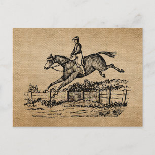 Burlap Vintage Horse Jumping Postcard