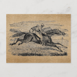 Burlap Vintage Horse Racing Postcard