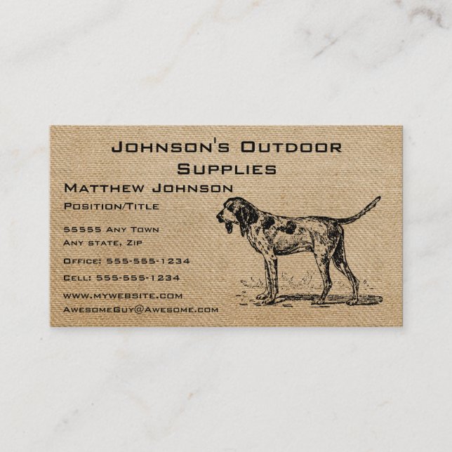 Burlap Vintage Hunting Dog Business Card (Front)