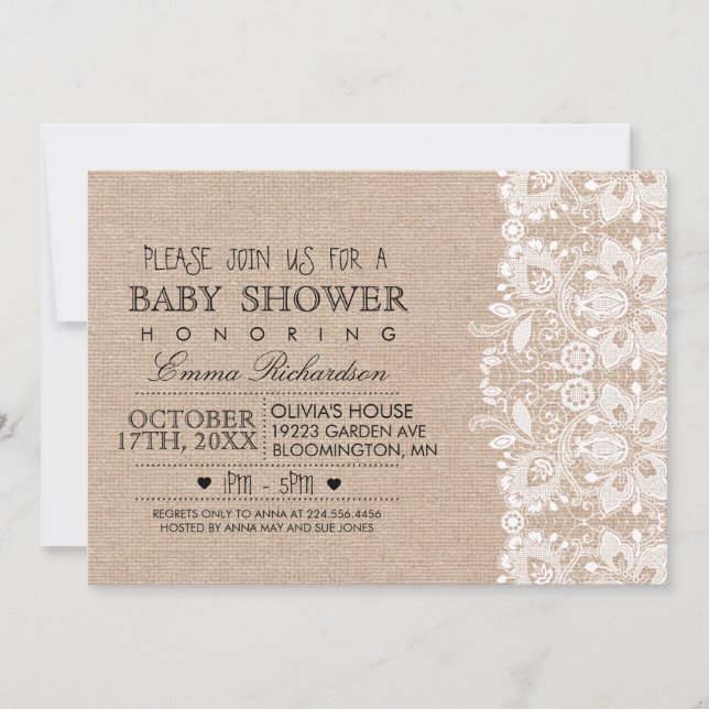 Burlap & Vintage Lace Baby Shower invitation (Front)