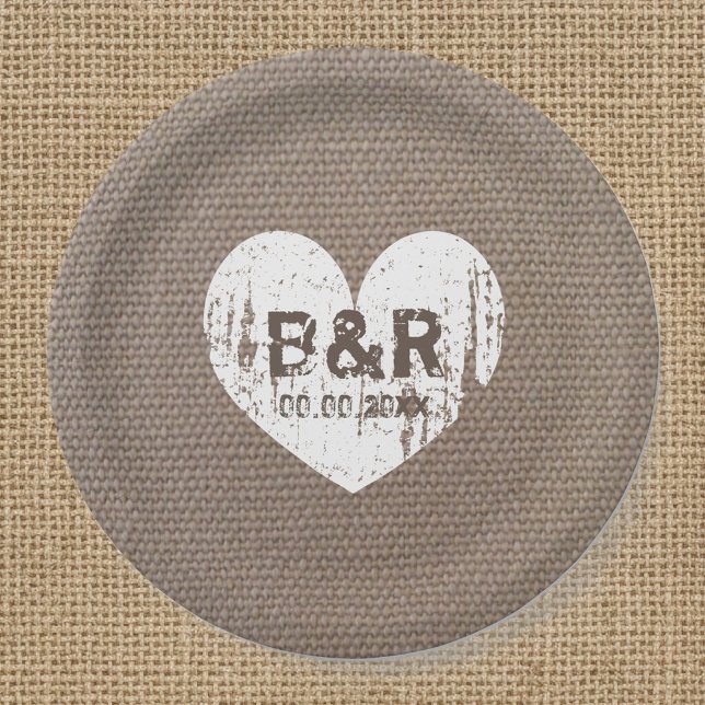 Burlap vintage monogram bbq wedding paper plates (Creator Uploaded)