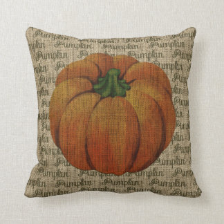 Burlap Vintage Pumpkin with Pumpkin Text Cushion