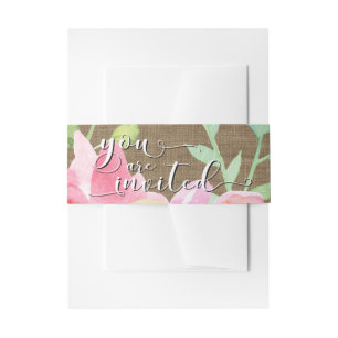 Burlap Watercolor Flowers 4 You are Invited Script Invitation Belly Band