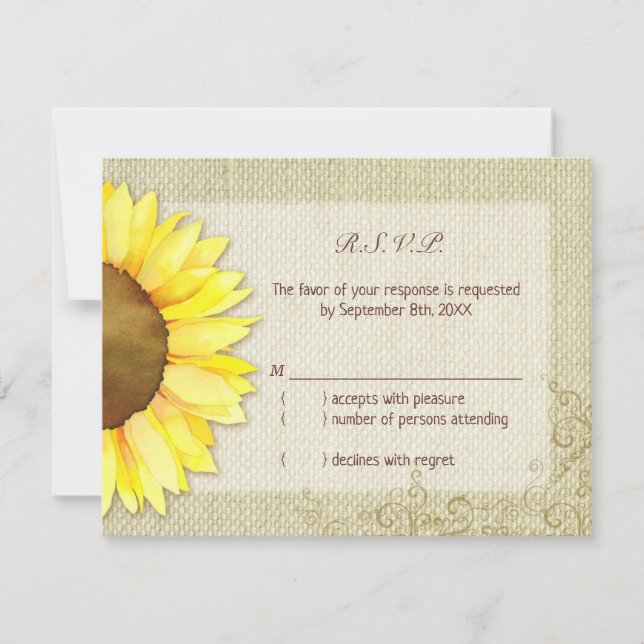 Burlap Watercolor Sunflower Wedding RSVP (Devant)