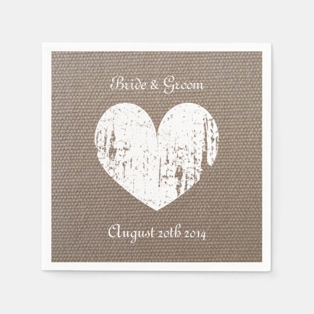 Burlap wedding napkins with rustic heart (Front)
