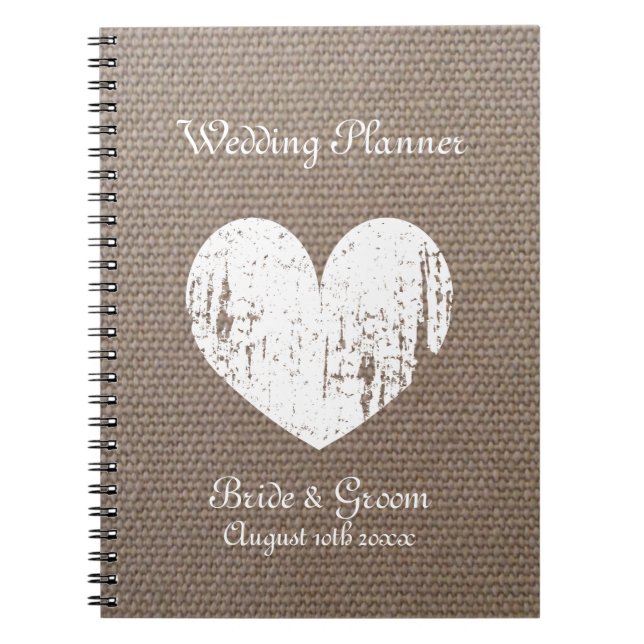Burlap wedding planner organizer journal notebook (Front)