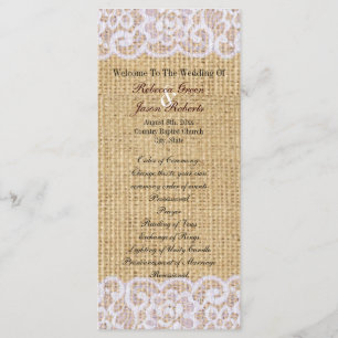 burlap white lace country rustic wedding program