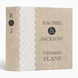 Burlap + White Lace Rustic Wedding Planner Binder