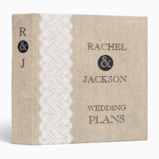 Burlap + White Lace Rustic Wedding Planner Binder