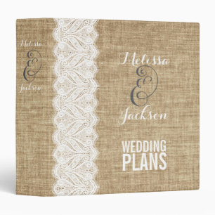 Burlap & White Lace Rustic Wedding Planner Binder