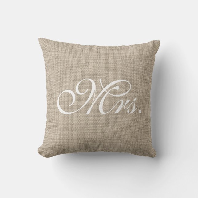 Burlap & White Mrs. Pillow (Front)