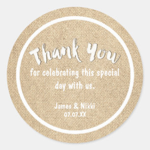 Burlap white THANK YOU Rustic Wedding Sticker