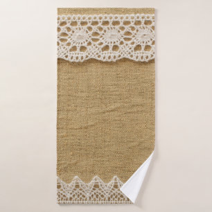 Burlap with lace bath towel