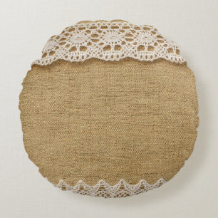 Burlap with lace round pillow