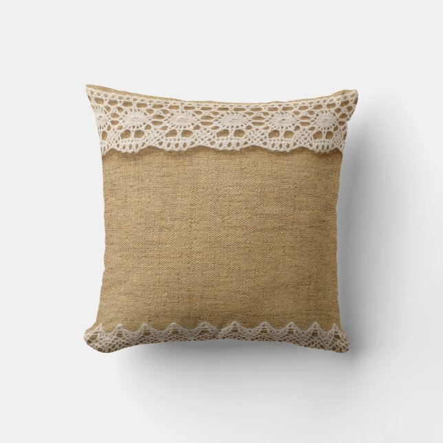 Burlap with lace throw pillow (Front)