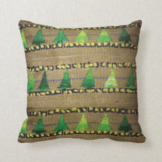 Burlap & Yarn Embroidered Tree Print Throw Pillow
