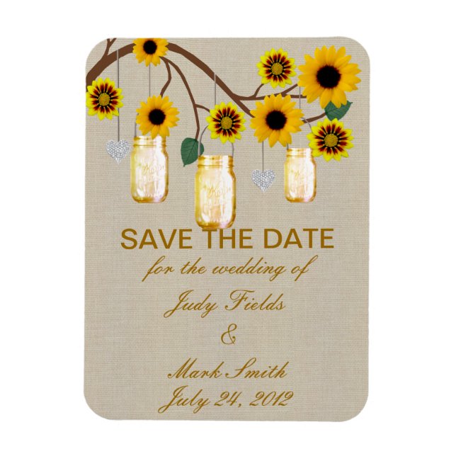 Burlap Yellow Mason Jars Save The Date Magnet (Vertical)