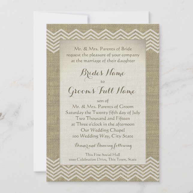 Burlap Zigzag Pattern Wedding Invitation (Front)