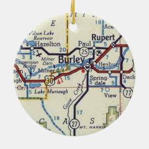 Burley and Rupert Idaho Vintage Map Ceramic Ornament