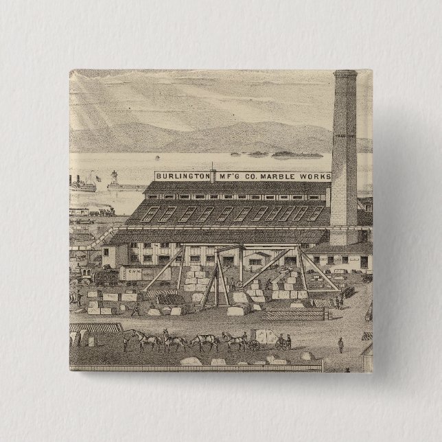 Burlington Manufacturing Co's Marble Works 2 Inch Square Button (Front)