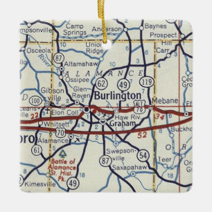 Burlington NC Vintage Map Ceramic Ornament