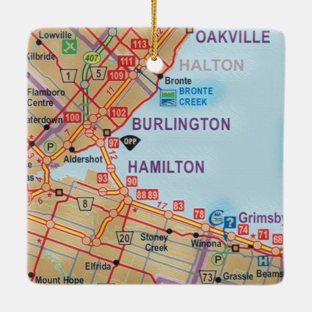 Burlington Ontario Map Ceramic Ornament (Back)