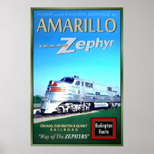 Burlington Route TEXAS ZEPHYR New Original Retro Poster