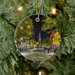 Burlington, Vermont Christmas Greetings. Ceramic Ornament