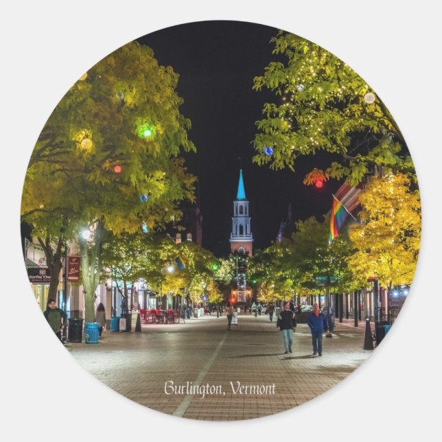 Burlington, Vermont cityscape photograph, Classic Round Sticker (Front)