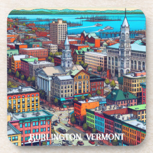 Burlington, Vermont Comic Book Style Art Coaster
