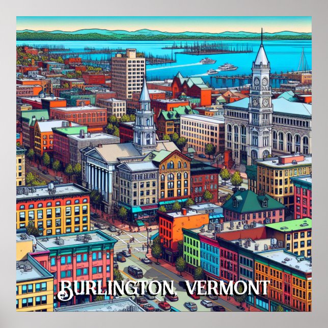 Burlington, Vermont Comic Book Style Art Poster (Front)