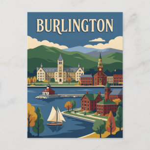 Burlington Vermont Lake Champlain Vintage Poster Postcard