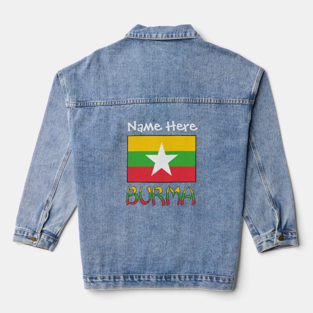 Burma and Myanmar Flag White Personalization  Denim Jacket (Back)