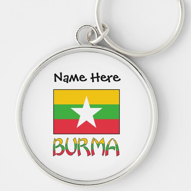 Burma and Myanmar Flag with Your Name Keychain (Front)