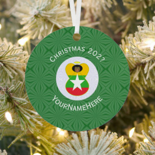 Burma Myanmar Flag Angel Christmas Personalized  Metal Ornament