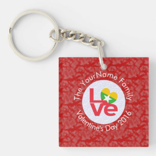 Burma Myanmar Flag Heart LOVE Red Personalize Text Keychain