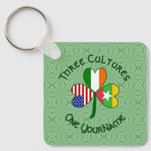 Burma (Myanmar) Ireland USA Flags Shamrock Name Keychain