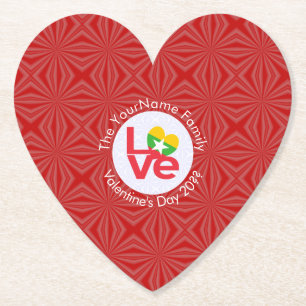 Burma Myanmar Red LOVE Flag Personalized Paper Coaster