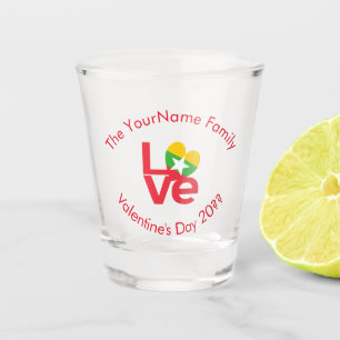 Burma Myanmar Red LOVE Flag Personalized  Shot Glass