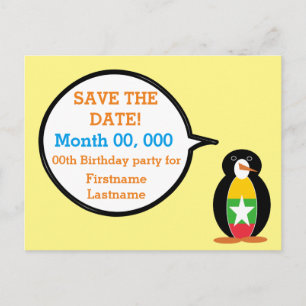 Burma Myanmar Talking Ms Penguin Personalized  Announcement Postcard