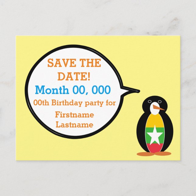 Burma Myanmar Talking Ms Penguin Personalized  Announcement Postcard (Front)