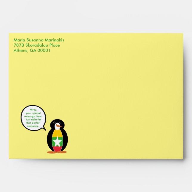 Burma Myanmar Talking Ms Penguin Personalized  Envelope (Front)