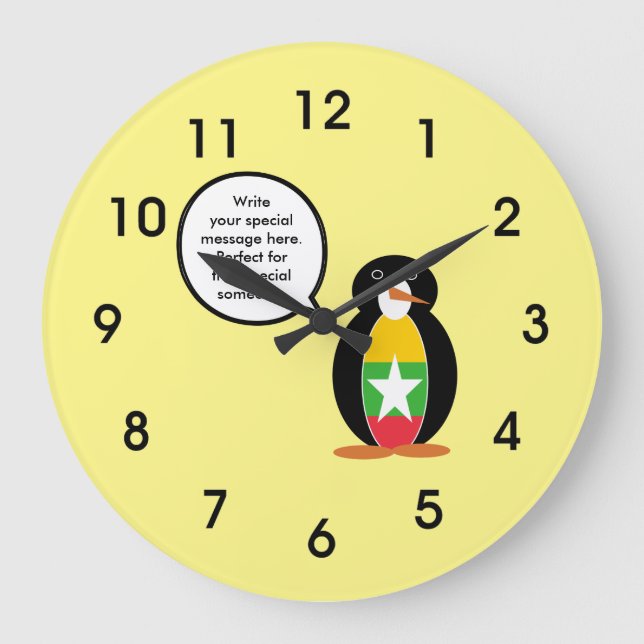 Burma Myanmar Talking Ms Penguin Personalized  Large Clock (Front)
