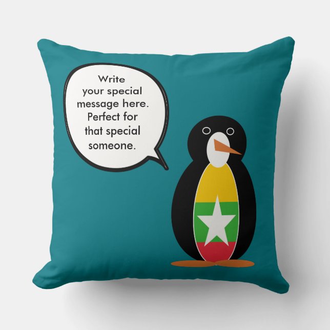 Burma Myanmar Talking Ms Penguin Personalized  Throw Pillow (Front)