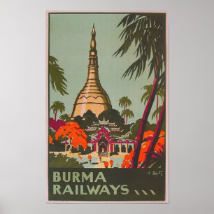 Burma Myanmar Temples Vintage Travel Poster