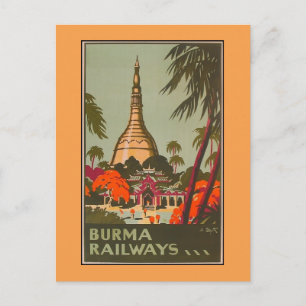 Burma Myanmar Temples Vintage Travel Poster Postcard